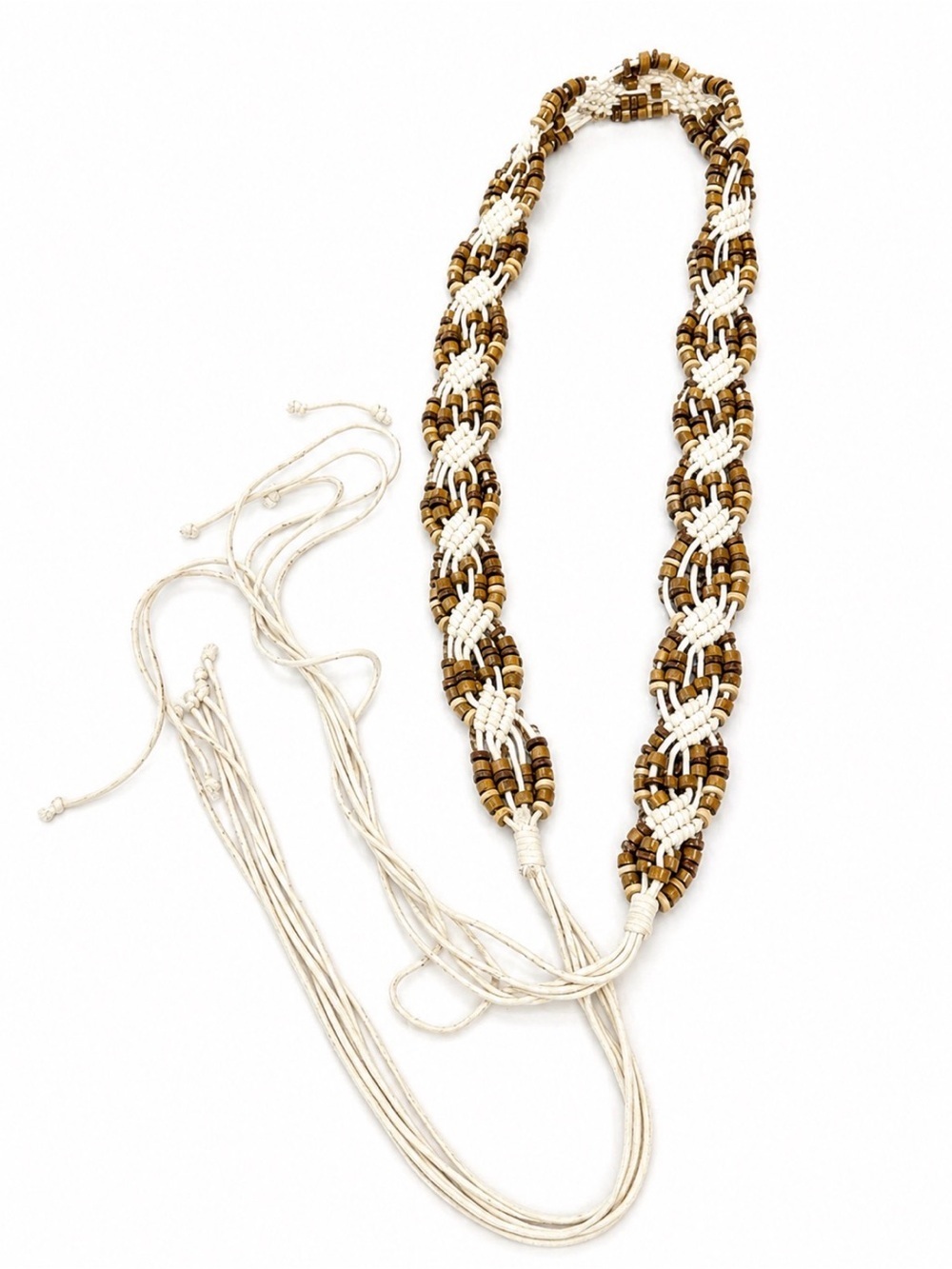 Handwoven White and Gold Braided Waist Belt handcrafted lightweight BoHo style